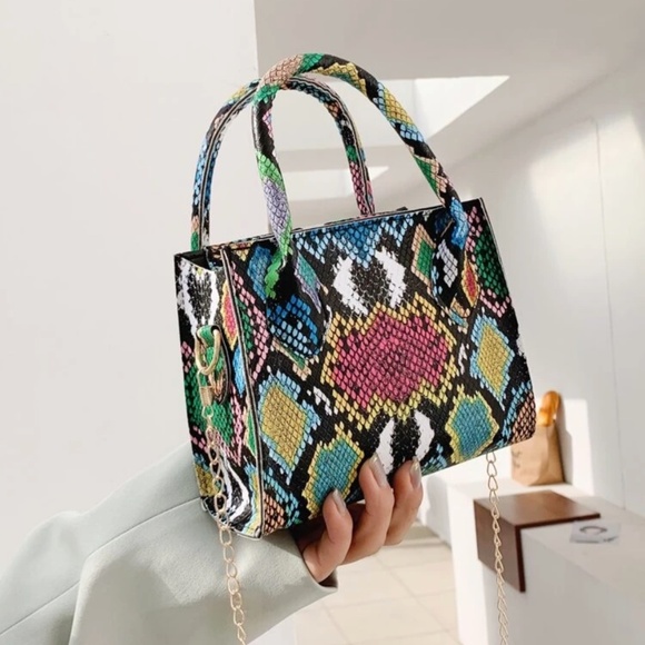 Mini Snakeskin Print Satchel Bag - Picture 6 of 8